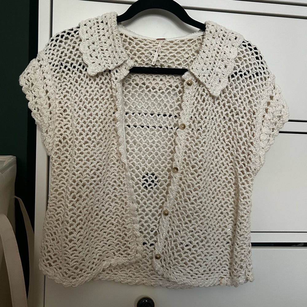 Free People White Crotched Button Down Shirt with Collar